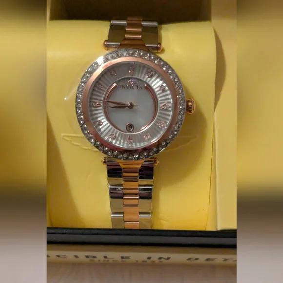 Invicta Angel Lady Model 38104  Ladies Watch Quartz Silver Gold Tone Crystal NWT - Picture 4 of 9